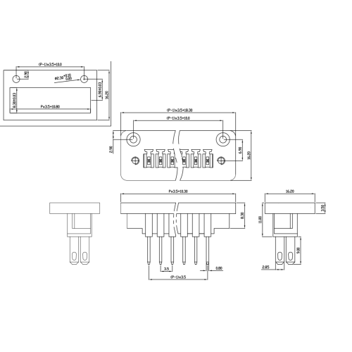 3.5mm pitch through-wall plug-in terminal blocks can be fixed to panel sockets